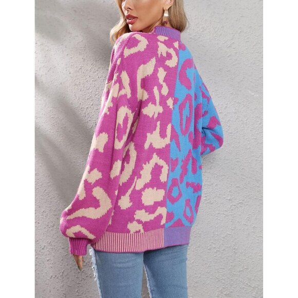 Women's Leopard Print Button Down Long Sleeve Cardigan Acrylic Large - Picture 4 of 7